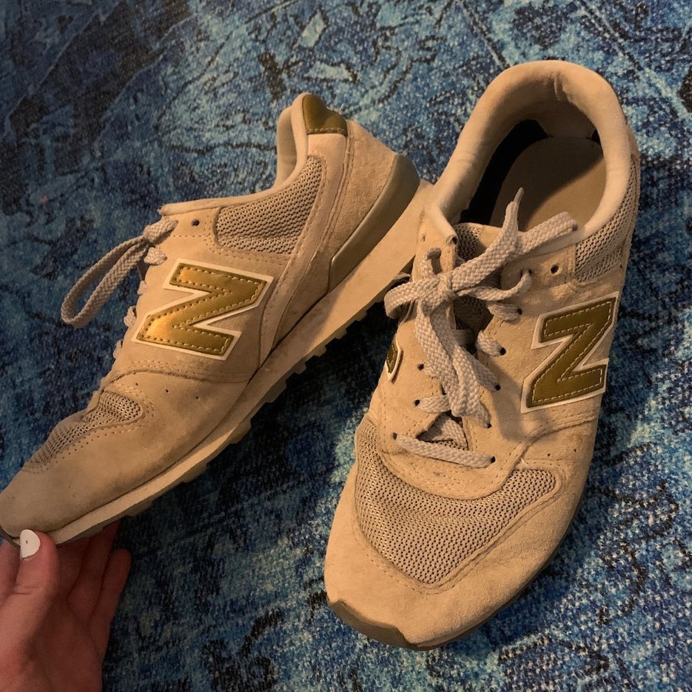 696 Gold and Tan New Balance Sneakers